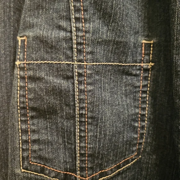 EXPRESS Denim Jacket / Cropped / Ruched Back / Zipper Sleeves - Picture 6 of 8